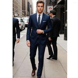 Men's Suits Notch Lapel Navy Blue Single Breasted Formal High End Business 2 Piece Jacket Pants Outfits Slim Fit Male Clothing