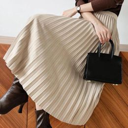 Skirts High Waist A-line Skirt Elegant Women's Maxi With Elastic Design Solid Colour Large Hem For Work All