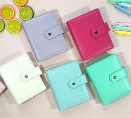 A7 Macaron Color 6 Ring Binder PU Clip-on Notebook Leather Loose Leaf Notebook Cover Notebooks Journal Kawaii Stationery 240415