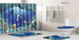 4Pcs Bath Mats Shower curtain Carpets Ocean Underwater World Anti Slip Bathroom Mat Set Floor Bath Mats Bathroom Toilet Rugs213c8094849