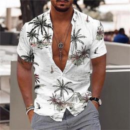 Men's Casual Shirts Hawaiian Shirt Coconut Graphic T-Shirt Outdoor Street Short Sleeve Button Print Clothing Fashion Design