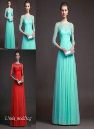 Mint Green Red Evening Dress A Line Sheer Top Neck Tulle Lace Long Formal Prom Party Event Gown7707403