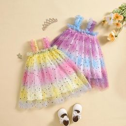 Girl Dresses 1-4Y Little Cami Mesh Princess Dress Sleeveless Star Sequin Gradient Colour Frill Trim Tutu For Infant Baby Girls