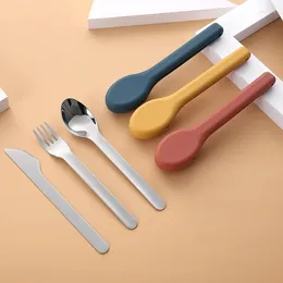 Dinnerware Sets Stainless Steel Portable Cutlery Set Knife Spoon Fork Combination Creative Silicone Box Travel Kitchen Gadgets