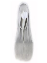 WoodFestival long straight wig with bangs Life in a different world from zero emilia cosplay anime wig grey have braid fiber hair 6353628