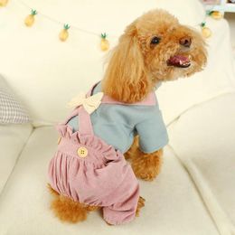 Dog Apparel Pet Cat Four Legged Jumpsuit Teddy Pomeranian Bichon Comfortable Fashion Lace Bowknot Rompers Shirt Pants Casual Clothes