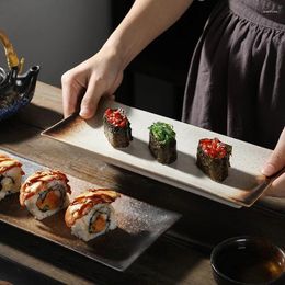 Plates 1pc Japanese Ceramic Sushi Rectangular Home Retro Creative Snack Dish Plate Dishes