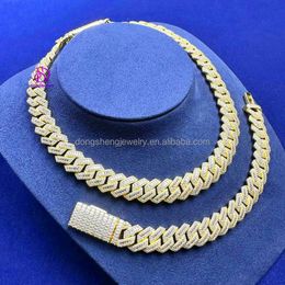 Fashion Trending 18mm S925 Sterling Silver Hip Hop Necklace Bracelet 14k 18k Gold Ice Out Moissanite Baguette Cuban Chain