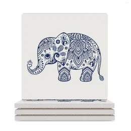 Table Mats Blue Floral Elephant Illustration Ceramic Coasters (Square) Kawaii Slate Customised