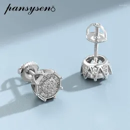 Stud Earrings PANSYSEN Hiphop Rock 925 Sterling Silver Full Diamond Women Man 18K White Gold Plated Fine Jewellery Party Gift