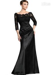 Black Lace Sleeves Mother Of The Bride Evening Dresses OffTheShoulder Beads Ruched Floorlength Prom Gown dresses for womens chr3361331