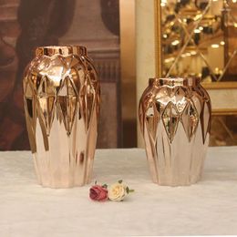 Vases Rose Gold Modern Ceramic Vase Dried Flower Arrangement Nordic Creative Countertop Home Decoration Ornaments Office Decor