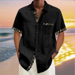 Men's Casual Shirts Solid Color Pattern Hawaiian Vacation Printed Shirt Outdoor Summer Short Sleeved Black Navy Blue Fabric