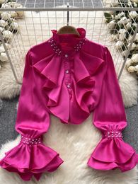 Women's Blouses French Elegant Lady Commuter Shirts Spring Luxury Satin Single Breasted Loose Women Trendy Female Tops