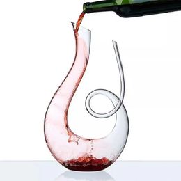 Handmade Crystal 1500ML Spiral Glasses of Wine Brandy Decanter Gift Harp Swan Separator Glass Jug Pourer Aerator Set 240415