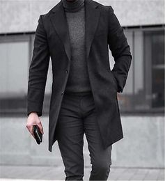 Tweed Coat Men Korean Style Fashion Winter Jackets Turn Down Collar Long Slim Fit Solid Single Breasted Overcoat9573592