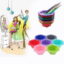 7Pcs Colorful Hair Dying Bowls Antislip Stirring Bowl Salon Hairdressing Tool Hair Color Mixing Bowls 240403