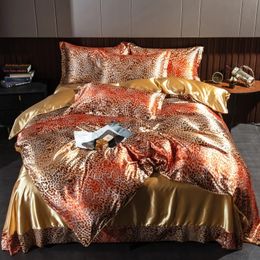 Soft Natural Silky Bedding Set Single Double Queen King Size Printing Quilt Cover Set High-End Silk Satin Duvet Cover Set 240403