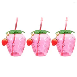 Disposable Cups Straws 3 Pcs Toddler Water Bottles Hawaii Beverage Drinking Strawberry Shape Juice Lovely Banquet