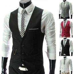 Men's Vests 2024 Blazer Waistcoat Fo Men Solid Color V Neck Sleeveless Button Pocket Suit Vest Formal Business Suits