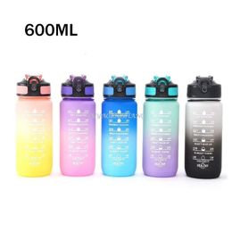 600ML Colorful Water Bottle Motivational Drinking Bottle Sports Water Bottle with Time Marker Portable Reusable Plastic Cups 240415