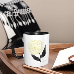 Mugs Old Rose Yellow On Black White Coffee Bedroom For Dining Table Smooth Cup Body