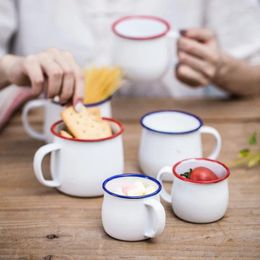Teaware Sets Kitchen Sinks Red And Blue Edge Enamel Cup Household Lovely Big Belly Mug Water