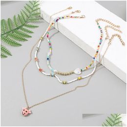 Pendant Necklaces 3 Pcs/Set Boho Ladies White Mticolor Glass Beads For Women Gold Colour Chain Pink Ceramic Bl Necklace Gifts Drop Deli Dhawt