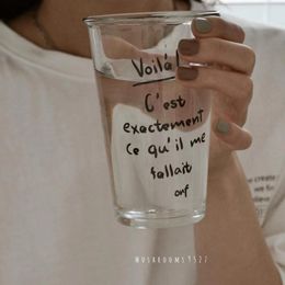 Wine Glasses Visual Effect Full Score Vlog Shooting Simple French Letters Straw Glass Water Cup Milk Coffee Large Capacity