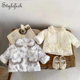 Jackets Autumn Boys And Girls Baby Trend Versatile Wood Ear Edge Small Lapel Pressed Cotton Coat Born Cardigan