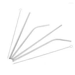 Drinking Straws Stainless Steel Reusable 1 Cleaner Brush Kit Bending Straight Metal Straw 3Pcs