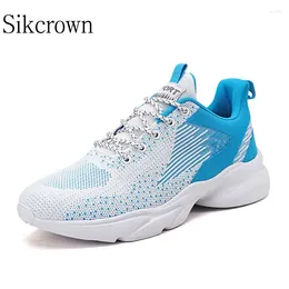 Casual Shoes White Blue Size 46 Running For Men Super Light Sneakers Flying Weave Comfortable Sports Outdoor Man Athletic