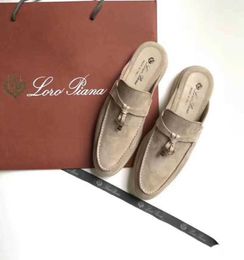 Real Leather Womens Luxury Half Slippers Shoe Tassels Designer Lady Summer Walk Flats Slipper 35-416119050