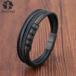 Other Bracelets Luxury Stainless Steel Beaded Bracelet Fashion Mens Jewelry Classic Multilayer Braided Leather Bracelet Homme New Year Men GiftL240415