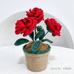 Decorative Flowers Weaving Simulation Rose Eternal Flower Pot Planting Finished Home Bedroom Decoration Holiday Gift