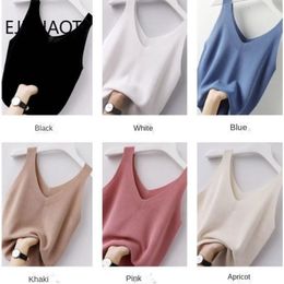 Ice Silk V-Neck Tank Top Women Summer Thin Sleeveless Pink Camis All-match Suspender Vest Korean Fashion Clothing 240412