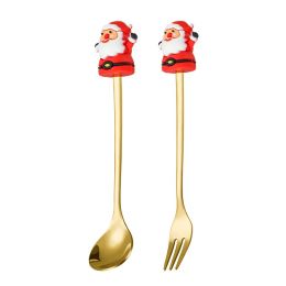 Christmas Spoon Fork Set Elk Christmas Tree Tableware Stainless Steel Coffee Spoon Tea Spoon Dessert Scoop Xmas Decor Gift