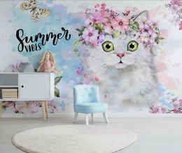 Wallpapers Nordic Contracted Flowers Kitten Children Room Decoration Background Wall