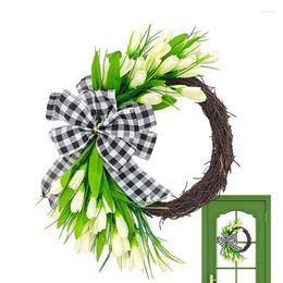 Decorative Flowers Artificial Tulip Flower Creative Rustic Wreaths For Home Pink Front Door Wreath Fake Wall Decor Garden Props