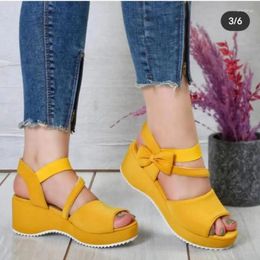 Dress Shoes For Women Fashion Open Toe Women's Sandals Summer Bow Tie Solid Color Wedge Female Casual Platform Ladies