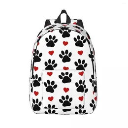 Backpack Customised Pattern Of Dog Canvas Women Men Basic Bookbag For College School Black Paws Red Hearts Bags