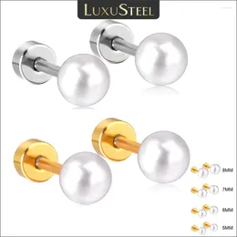 Stud Earrings LUXUSTEEL 2Pcs 5/6/7/8MM Stainless Steel Round Pearl For Women Men High Quality Screw Back Pierced Studs Wholesale
