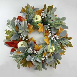 Decorative Flowers Fall Wreaths For Front Door Frosted Leaf Pumpkin Wreath Autumn White Artificial Thanksgiving