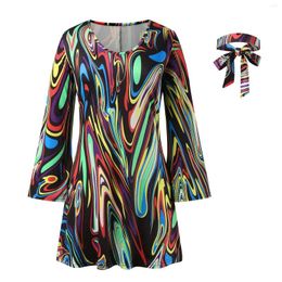 Casual Dresses Disco Dress 70s Outfits For Women Floral Printed Cosplay Costumes Hippie With Headband Vintage Clothes Lsadies