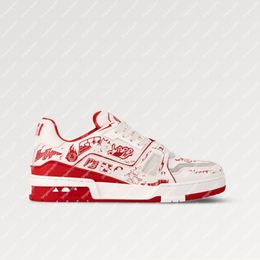 Explosion NEW Men's Women's 1ACELL Trainer Sneaker Red sneakers Printed calf leather 54 signature bold iteration graffiti slogans 1854 displays technical shoes
