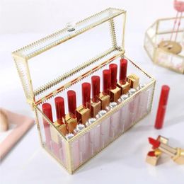 Storage Boxes Lipstick Organizer 24 Slots Holder With Lid Dustproof Lip Gloss Vintage Display For Dresser Countertop