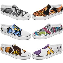 Customised Slip On Casual Shoes Men Women Classic Canvas Sneaker Black White Pink Brown Multi-Color Ivory Mens Trainers Outdoor Shoe GAI