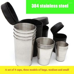 Wine Glasses Outdoor Stainless Steel Glass Four-piece Set Portable Travel Water Bar Dining Cup 4pieces /set With Leather Case