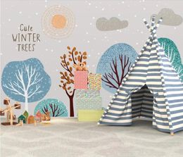 Wallpapers Large And Simple Hand-painted Cartoon Color Forest Tree Background Wall Decoration Painting 3D Mural Wallpaper