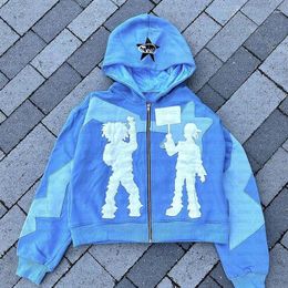 Women's Hoodies Y2k American High Street Trend Jacket Men Creative Embroidered Zipper Hoodie Harajuku Fashion Retro Oversized Sweatshirt